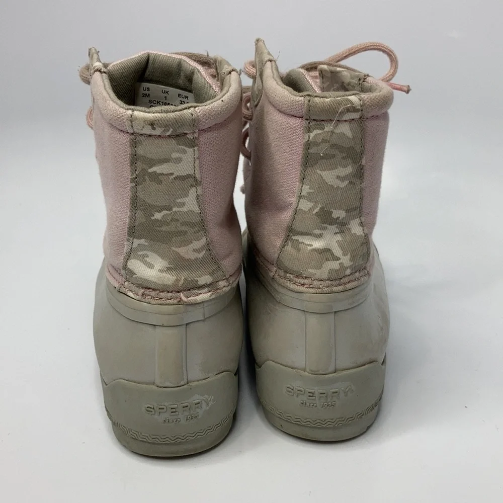 Sperry lace up Duck‎ Boots pink silver gray size 2 youth